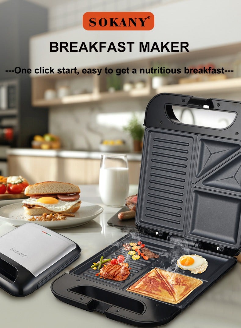 سوكاني شواية ٤ شرائح - صانعة شطائر غير لاصقة من الفولاذ المقاوم للصدأ مع نظام قفل للمقبض، مؤشر ضوئي، حماية من الحرارة الزائدة ١٤٠٠ واط SK-08127 - Image 2