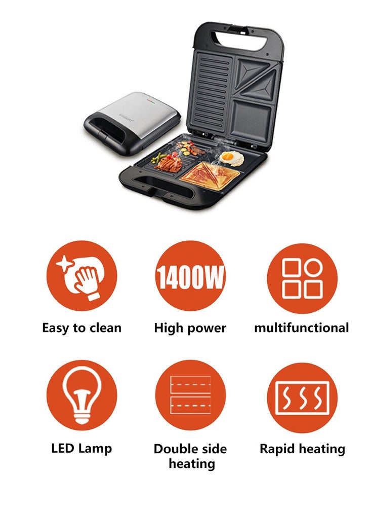 سوكاني شواية ٤ شرائح - صانعة شطائر غير لاصقة من الفولاذ المقاوم للصدأ مع نظام قفل للمقبض، مؤشر ضوئي، حماية من الحرارة الزائدة ١٤٠٠ واط SK-08127 - Image 3