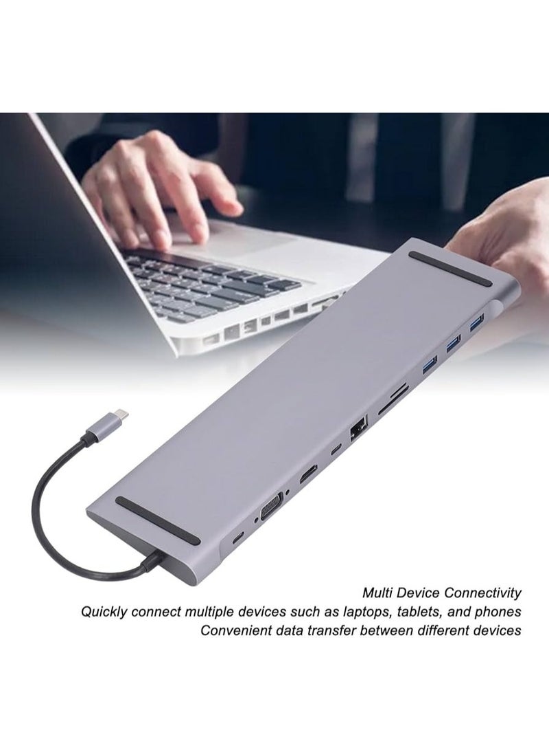 محطة توصيل 11 في 1 USB-C – محول متعدد المنافذ مع HDMI 4K 60Hz، منفذ VGA، إيثرنت RJ45، شحن PD 100W، 3 منافذ USB 3.0، قارئ بطاقات TF/SD، ومنفذ صوت – متوافق مع اللابتوب، ماك بوك، ويندوز، وأجهزة Type-C - Image 4