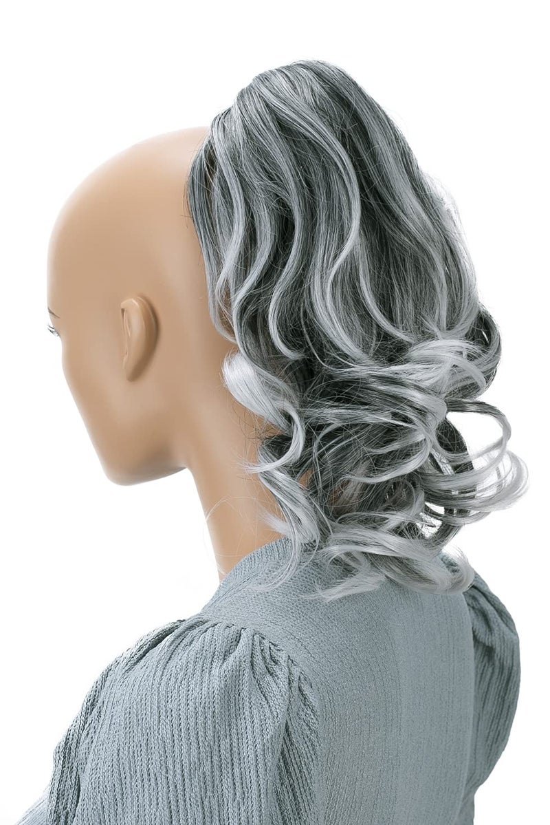 CAISHA 14" Wavy Clip On Ponytail With Butterfly Clip Hairpiece Heat-resistant Synthetic Fibres Gray Mix H126