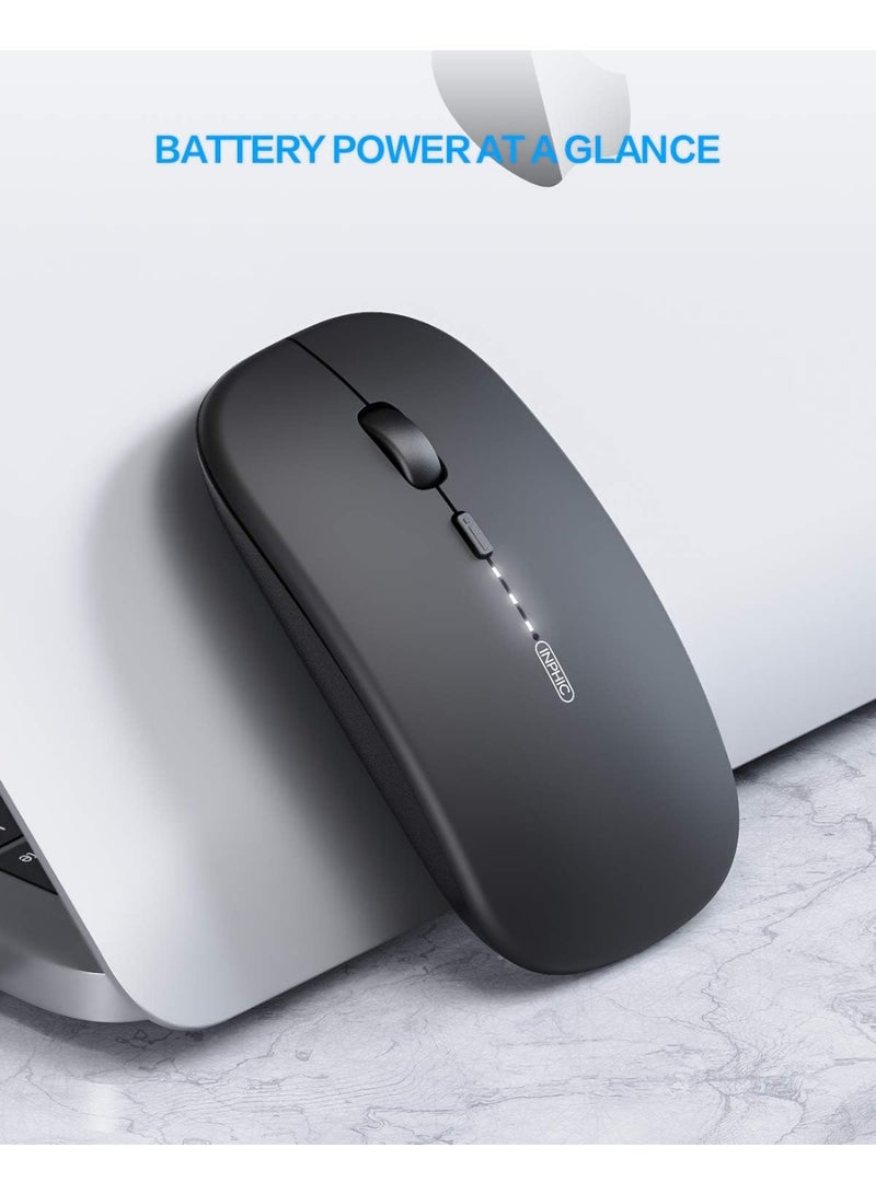 inphic Ultra Slim Wireless Mouse, Rechargeable Mouse with Power Indicator, 2.4G Portable Silent Mouse with 3-Level DPI for Computer, Laptop, PC and Mac, Black - Image 2