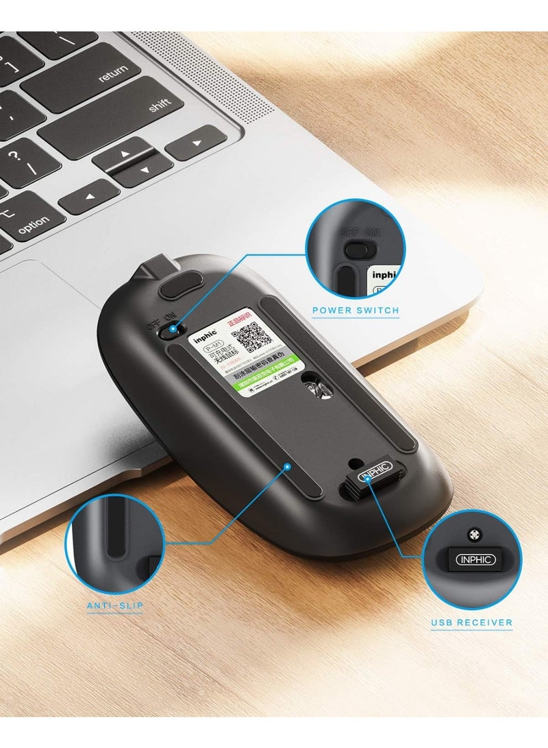 inphic Ultra Slim Wireless Mouse, Rechargeable Mouse with Power Indicator, 2.4G Portable Silent Mouse with 3-Level DPI for Computer, Laptop, PC and Mac, Black - Image 5