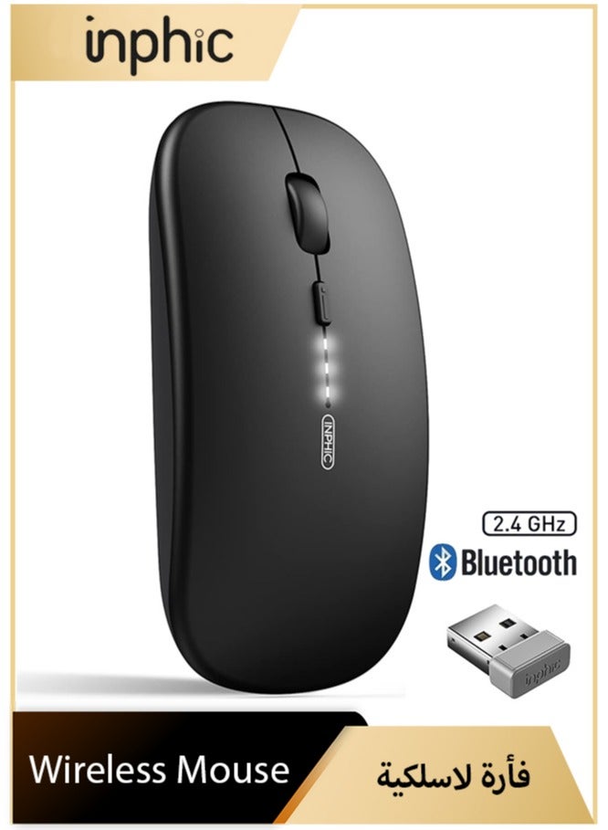 inphic Ultra Slim Wireless Mouse, Rechargeable Mouse with Power Indicator, 2.4G Portable Silent Mouse with 3-Level DPI for Computer, Laptop, PC and Mac, Black - Image 1