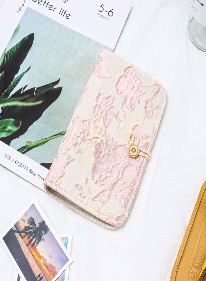 Mogoostry A6 Cloth Binder Cover 6-Ring Pink Flower Decor Refillable Fabric Binder Rope-Tied Button Binding Notebook Protector - Image 3