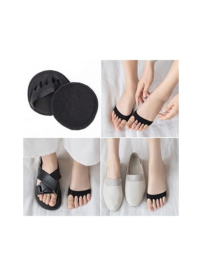Forefoot Pads for Women High Heels, Non-Slip Toe Socks Forefoot Pad Reusable Ball of Foot Cushions for Foot Pain Outdoor Running (Black) 1 Pair