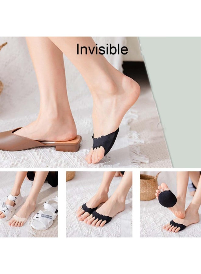 Forefoot Pads for Women High Heels, Non-Slip Toe Socks Forefoot Pad Reusable Ball of Foot Cushions for Foot Pain Outdoor Running (Black) 1 Pair - Image 3