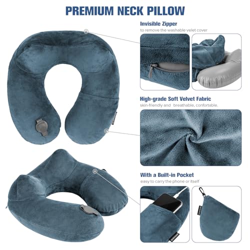 Rewondah Inflatable Travel Pillow for Sleeping Airplane - Inflatable Neck Pillow for Traveling on Plane with Washable Cover, Blow up Neck Travel Pillow for Airplanes, Cars - Portable and Comfortable - Image 4