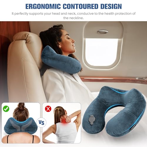 Rewondah Inflatable Travel Pillow for Sleeping Airplane - Inflatable Neck Pillow for Traveling on Plane with Washable Cover, Blow up Neck Travel Pillow for Airplanes, Cars - Portable and Comfortable - Image 2