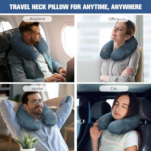 Rewondah Inflatable Travel Pillow for Sleeping Airplane - Inflatable Neck Pillow for Traveling on Plane with Washable Cover, Blow up Neck Travel Pillow for Airplanes, Cars - Portable and Comfortable - Image 3
