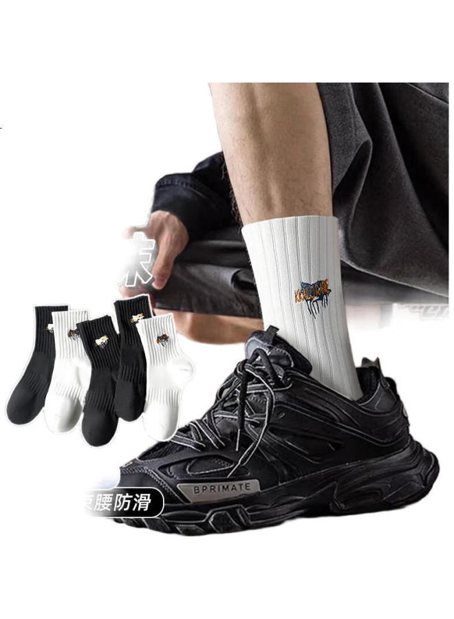 As plant Men'S Summer Mid-Tube Socks Pure Cotton 7A Grade Antibacterial And Odor-Resistant Boneless Wear-Resistant Trendy Embroidered Basketball Long Socks - Image 1