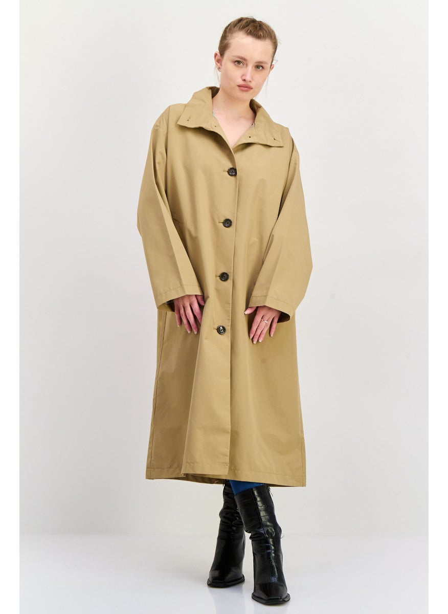 ESPRIT - Women Plain Trench Coat, Khaki - Image 1