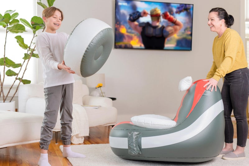 Qadory Inflatable Gaming Chair for Kids â€“ Supports Up to 300 lbs, Includes Air Pump, Cup Holder, 2 Pockets â€“ Durable Bean Bag Seat, Comfy Kids Gaming Chair & Top Gamer Chairs for Kid Room - Image 4