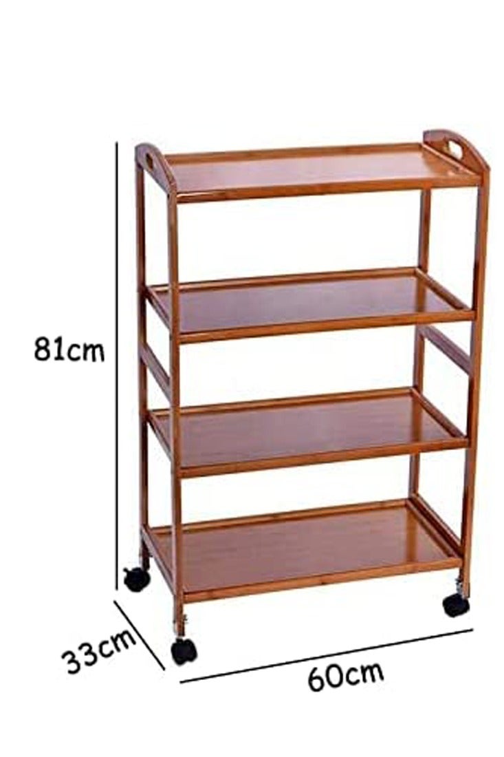𝐅𝐅𝐃 Bamboo Serving Trolley – 4-Tier Rolling Cart with Lockable Wheels, Brown – Mobile Kitchen Storage Organizer, Eco-Friendly Wood,60x33x81cm - Image 2