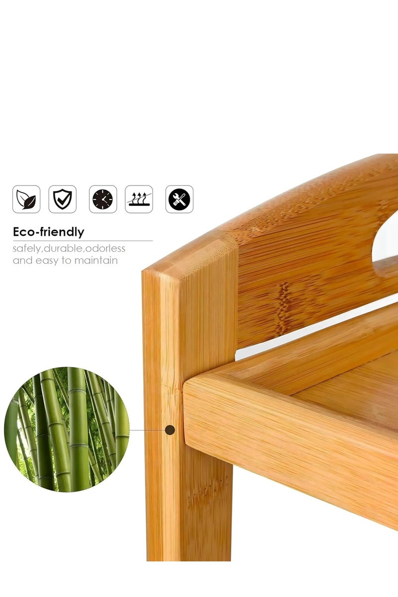 𝐅𝐅𝐃 Bamboo Serving Trolley – 4-Tier Rolling Cart with Lockable Wheels, Brown – Mobile Kitchen Storage Organizer, Eco-Friendly Wood,60x33x81cm - Image 5
