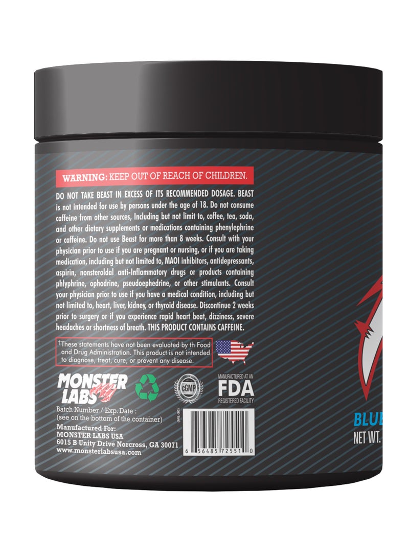 MONSTER LABS - Monster Labs Beast V2, Pre Workout, 35 Servings (Blue Raspberry) - Image 1