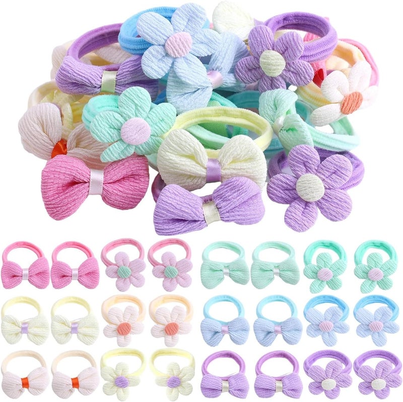 HZYH 24 Pack Girls Headbands, Baby Headbands, Cute Flower Elastic Toddler Headbands, Candy Bow Seamless Ponytail Headbands, Little Girls Hair Accessories for Thick  Hair - Image 1