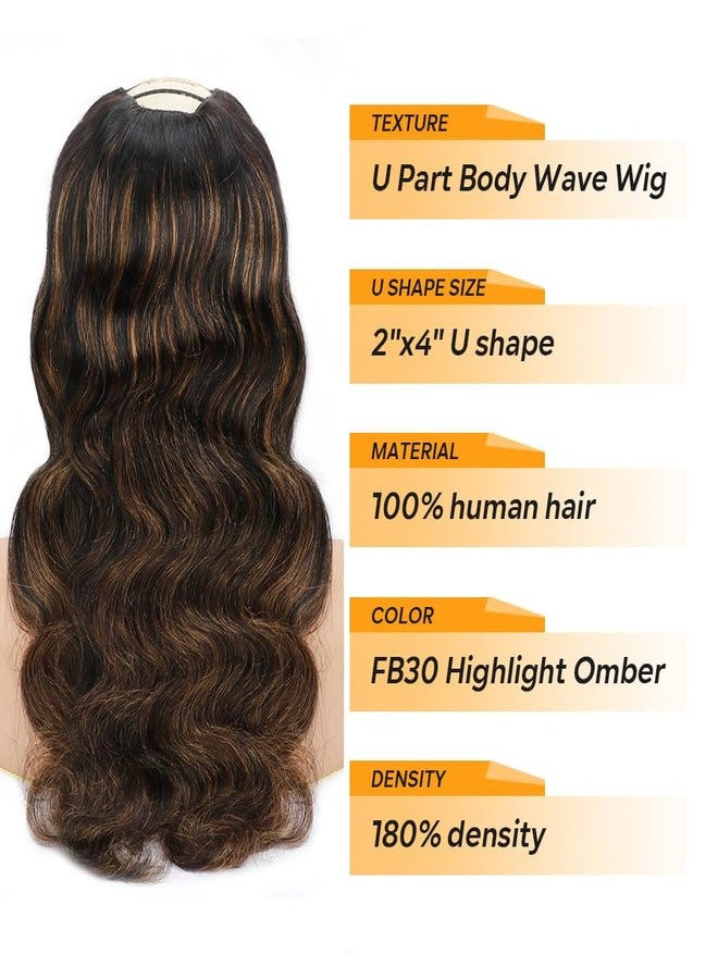 Tahikie Highlight Ombre U Part Human Hair Wig Body Wave Drawstring Wig 180Density U Part Wig Brazilian Virgin Human Hair Wigs for Black Women Full Head Clip in Half Wig Glueless No Leave Out Wigs 22inch #FB30 - Image 2
