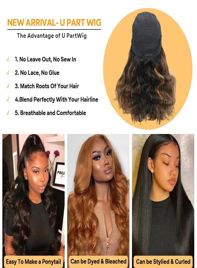 Tahikie Highlight Ombre U Part Human Hair Wig Body Wave Drawstring Wig 180Density U Part Wig Brazilian Virgin Human Hair Wigs for Black Women Full Head Clip in Half Wig Glueless No Leave Out Wigs 22inch #FB30 - Image 4