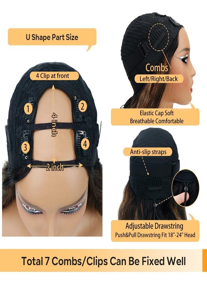 Tahikie Highlight Ombre U Part Human Hair Wig Body Wave Drawstring Wig 180Density U Part Wig Brazilian Virgin Human Hair Wigs for Black Women Full Head Clip in Half Wig Glueless No Leave Out Wigs 22inch #FB30 - Image 3