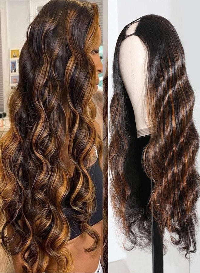 Tahikie Highlight Ombre U Part Human Hair Wig Body Wave Drawstring Wig 180Density U Part Wig Brazilian Virgin Human Hair Wigs for Black Women Full Head Clip in Half Wig Glueless No Leave Out Wigs 22inch #FB30 - Image 1