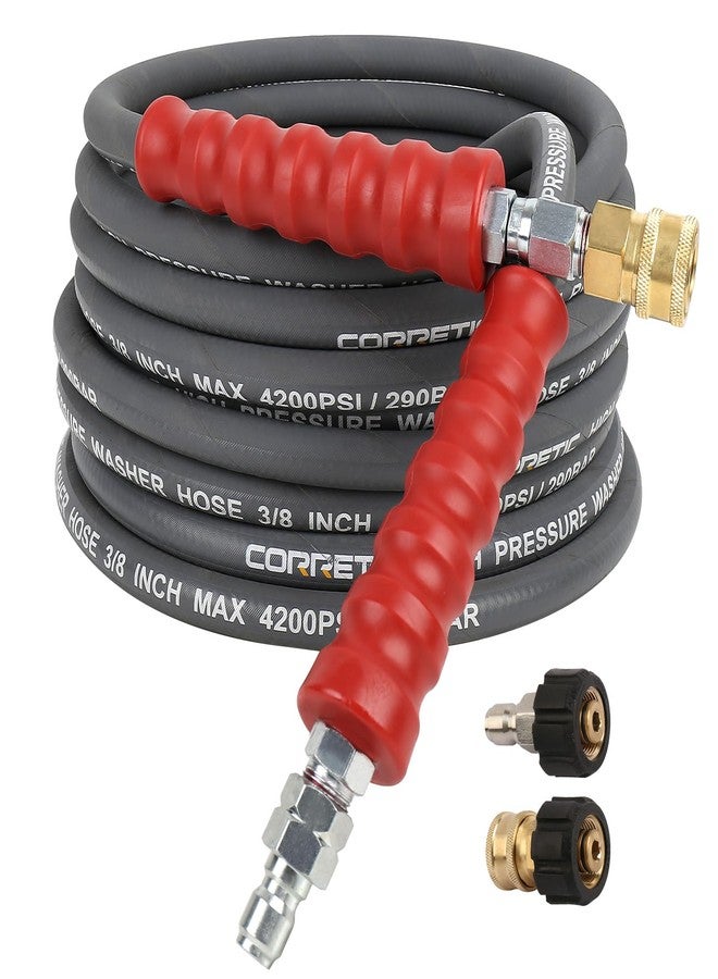 Corretic 3/8" Pressure Washer Hose for Cold and Hot Water, 4200psi Power Washer Hose with Kink Free Swivel Quick Connect, Steel Wire Braided & Synthetic Rubber Jacket, 2 M22 14mm Adapter Set - Image 1