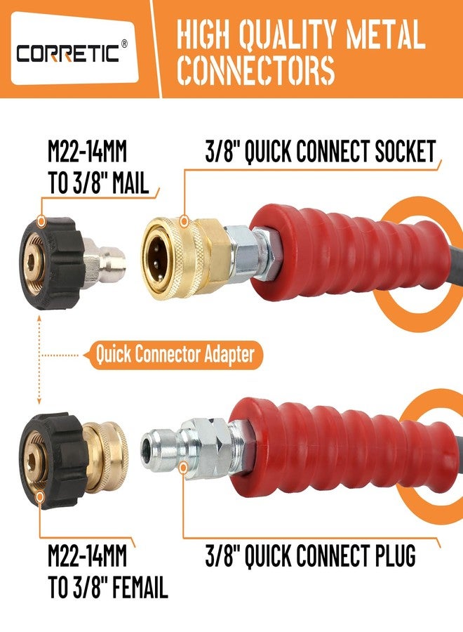 Corretic 3/8" Pressure Washer Hose for Cold and Hot Water, 4200psi Power Washer Hose with Kink Free Swivel Quick Connect, Steel Wire Braided & Synthetic Rubber Jacket, 2 M22 14mm Adapter Set - Image 4