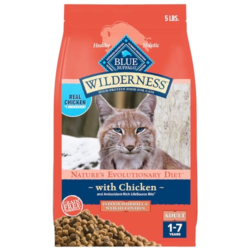 Blue Buffalo Wilderness High-Protein, Grain-Free Natural Dry Food for Adult Cats, Weight and Hairball Control, Chicken, 5-lb Bag - Image 1