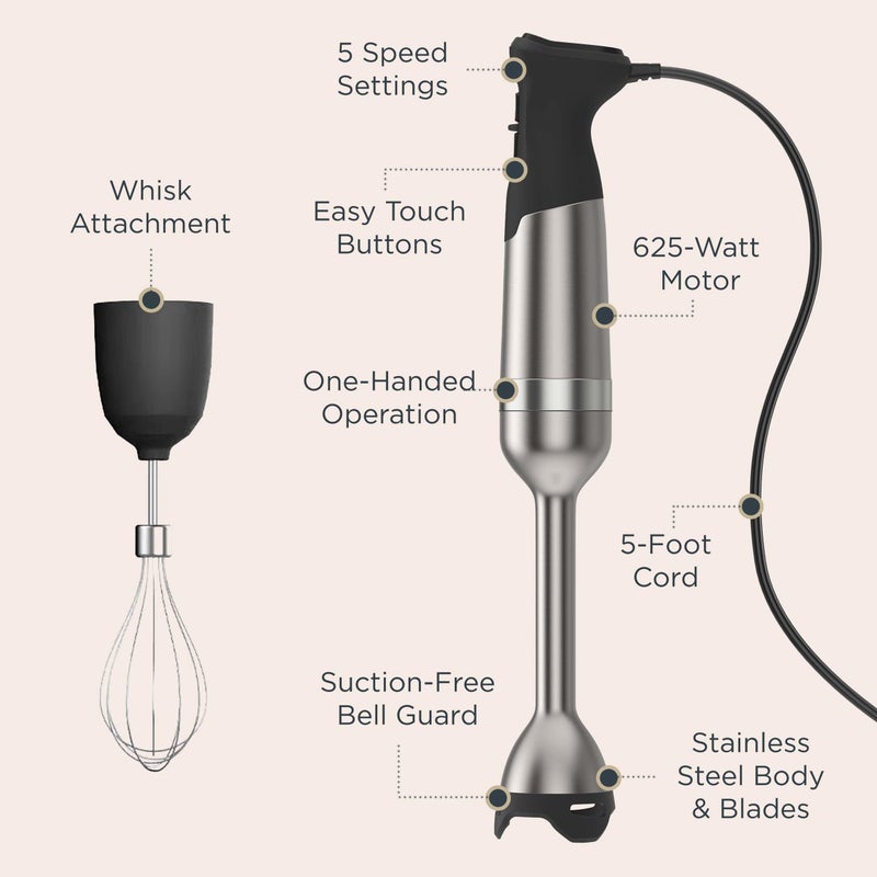 Vitamix 5-Speed Immersion Blender 3-Piece Bundle with Whisk Attachment and Storage Case, Professional-Grade Hand Blender with 625-Watt Motor and Stainless-Steel Blade, Stainless Steel/Black - Image 4