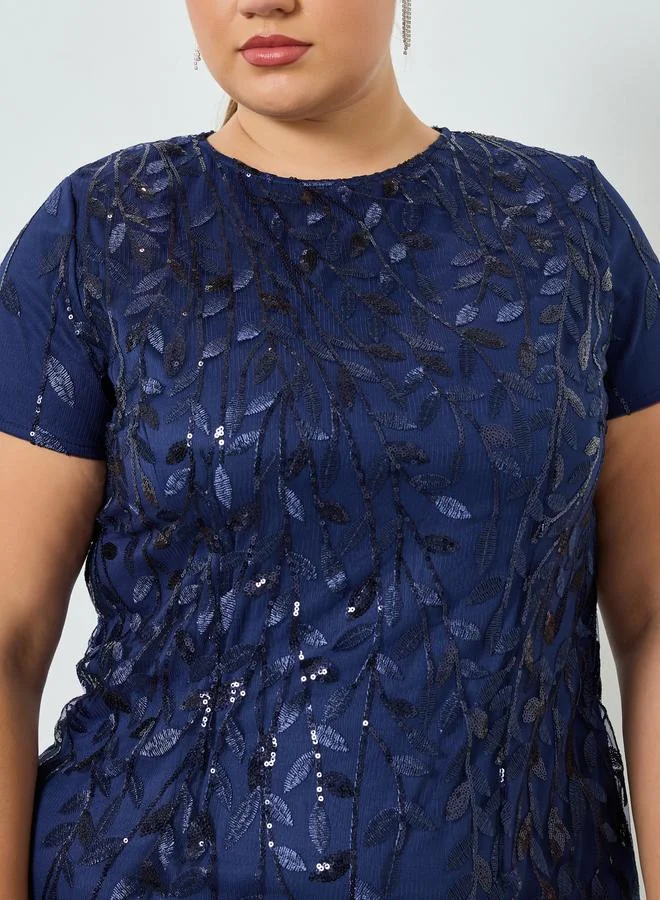 Styli  Plus Size Navy Blue Embellished A-Line Maxi Dress for Women | Best Price UAE