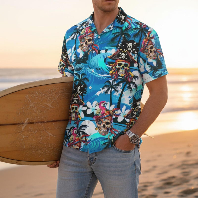 THE PIRATE KING Funny Hawaiian Shirt Pirate Skull Men's Aloha Shirt Beach Vacation Short Sleeve Casual Button Down Shirt - Image 2