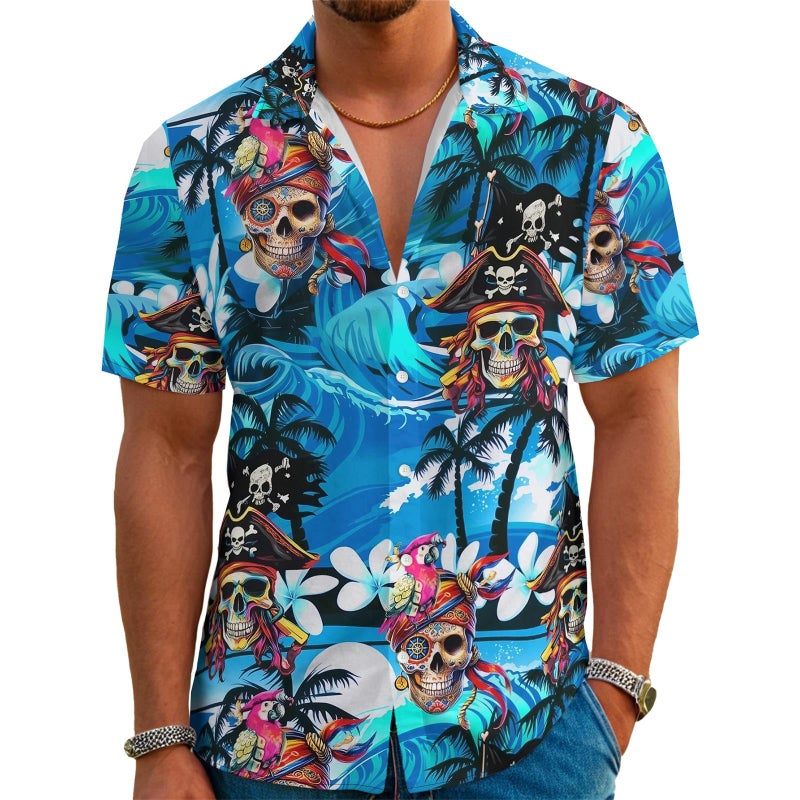THE PIRATE KING Funny Hawaiian Shirt Pirate Skull Men's Aloha Shirt Beach Vacation Short Sleeve Casual Button Down Shirt - Image 1