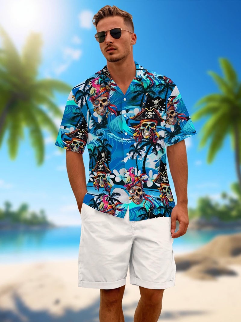 THE PIRATE KING Funny Hawaiian Shirt Pirate Skull Men's Aloha Shirt Beach Vacation Short Sleeve Casual Button Down Shirt - Image 3