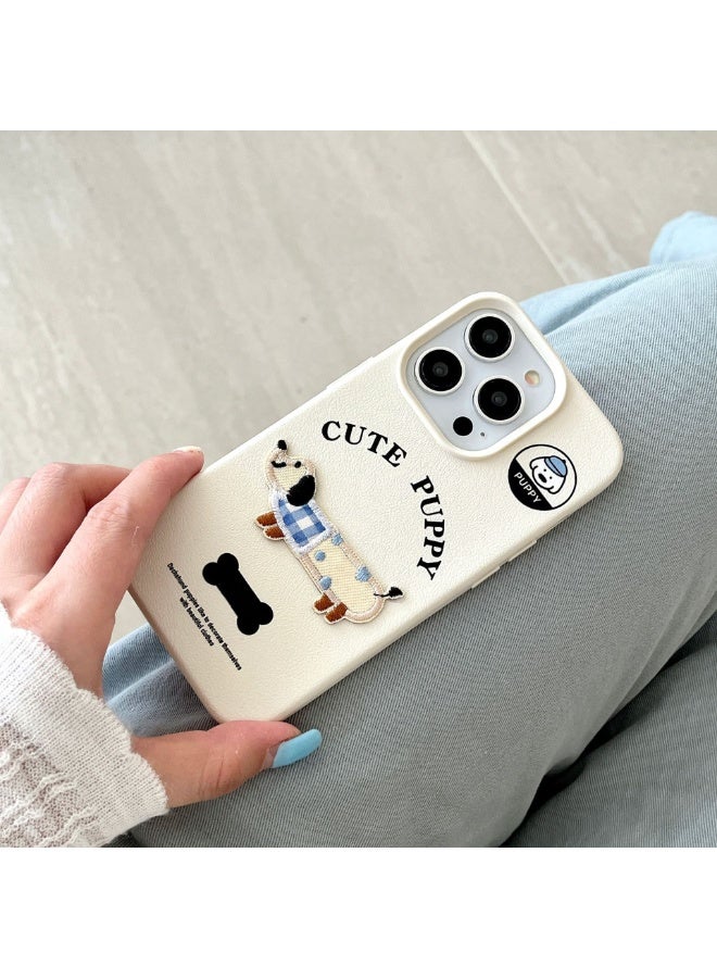 NIBEMINENT English Embroidery Sausage Dog Protective TPU Case Cover For iPhone 16 Pro Max, White - Image 2