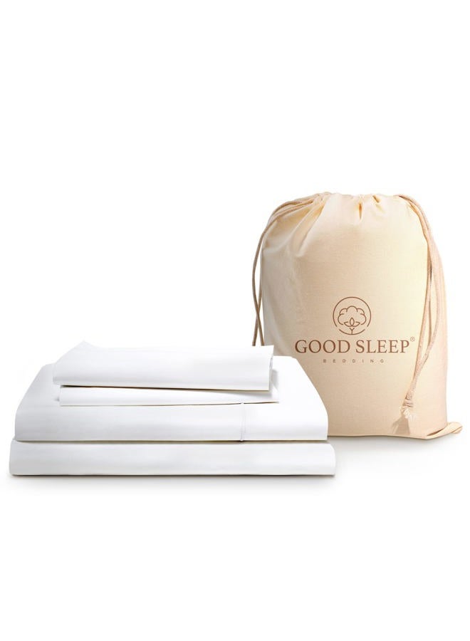 Good Sleep Bedding Egyptian Cotton Bed Sheets Full Size, 4 Piece Luxury Sheet Set, Long Staple Cotton Bedding, Sateen Weave, Full, White - Image 1