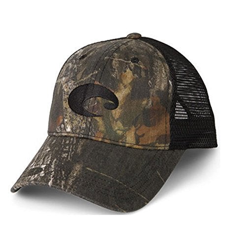 Costa Del Mar Trucker Hat, Mossy Oak New Break Up Black + Black, One Size US - Image 1