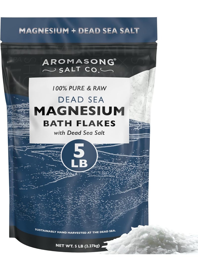 Aromasong Aromasong RAW Magnesium Flakes  Dead Sea Salts for Soaking 5 LB Resealable Pack  Muscle Relaxing Organic Bath Salts Magnesium Chloride Flakes Mineral Soak Packaging May Vary 
