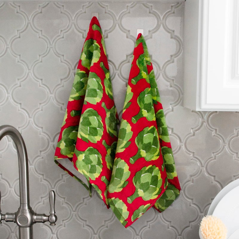 T-Fal Fiber Reactive Print Kitchen Towels: Highly Absorbent, Super Soft - 100% Cotton, 16"x28" Dish Towels for Cleaning & Drying Dishes, Pans, Glassware, or Countertops, 2-Pack, Artichokes - Image 5