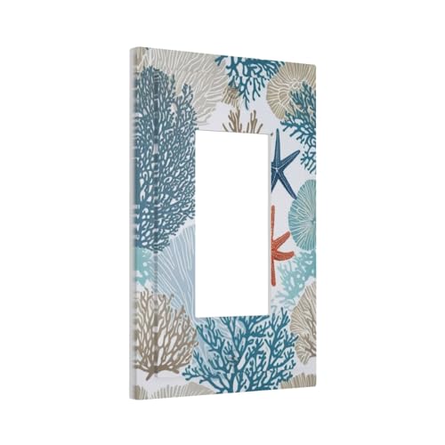 Yamxbfa Nautical Ocean Colorful Seashell Blue Starfish Single Rocker Outlet Covers Decorative 1 Gang Light Switch Cover Gfci Electrical Wall Plate Plug Switchplate Face Plate for Bathroom Decora - Image 3