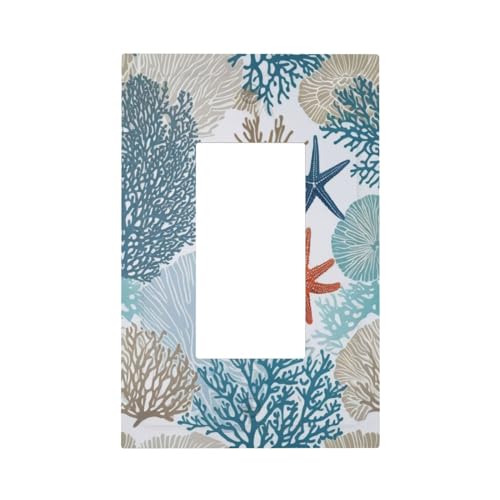 Yamxbfa Nautical Ocean Colorful Seashell Blue Starfish Single Rocker Outlet Covers Decorative 1 Gang Light Switch Cover Gfci Electrical Wall Plate Plug Switchplate Face Plate for Bathroom Decora - Image 1