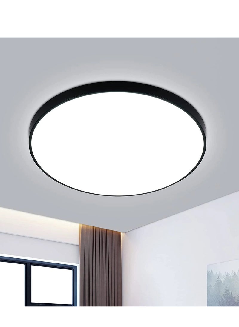 Goeco Round LED Ceiling Light, Cool White Modern Black Led Ceiling Light Waterproof, Led Ceiling Lamp for Bathroom, Living Room, Kitchen  - Image 1
