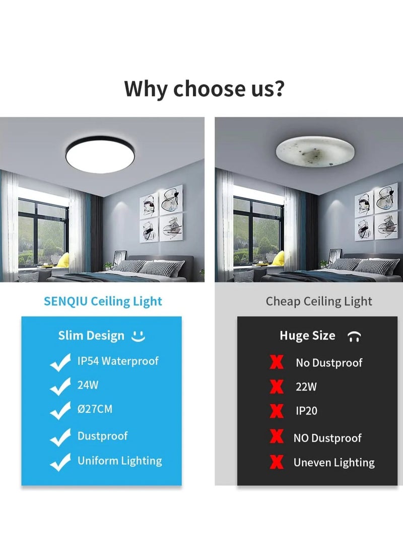 Goeco Round LED Ceiling Light, Cool White Modern Black Led Ceiling Light Waterproof, Led Ceiling Lamp for Bathroom, Living Room, Kitchen  - Image 4