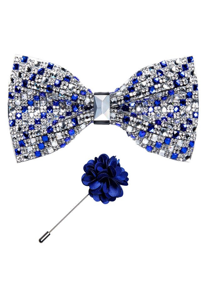 DiBanGu Royal Blue Rhinestone Bow Ties for Men - Image 1