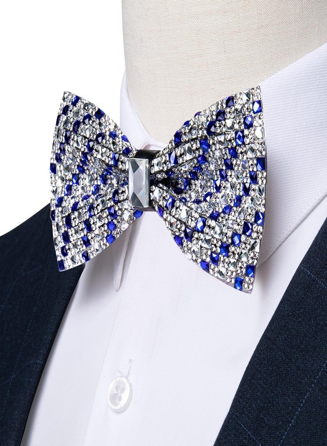 DiBanGu Royal Blue Rhinestone Bow Ties for Men - Image 3
