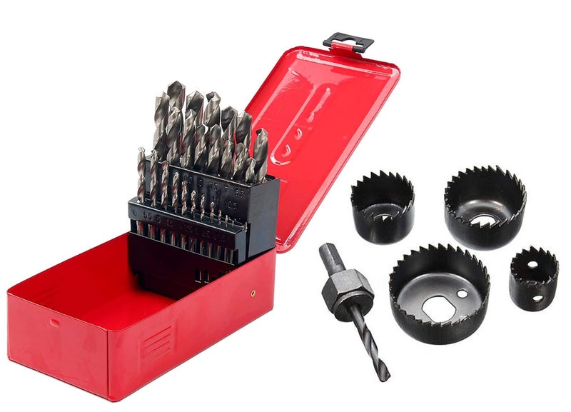 Digital Craft 25PcsSet Twist High Speed Steel Drill Set Drilling Bit Metal Metric Tools 113mm Woodworking Metal Tools 6pcs Hole Saw Set Hole Saw Cutter with Mandrel Wood Working Drill Bit