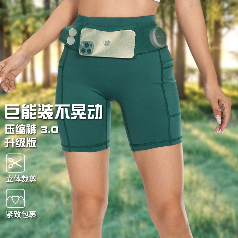 (6 Pockets) Men'S And Women'S Marathon Quarter-Length Running Shorts, Sports Quick-Drying Waist Bag Cycling Compression Pants - Image 2