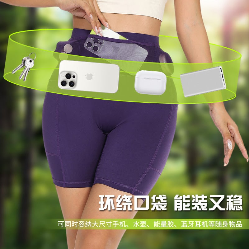 (6 Pockets) Men'S And Women'S Marathon Quarter-Length Running Shorts, Sports Quick-Drying Waist Bag Cycling Compression Pants - Image 3