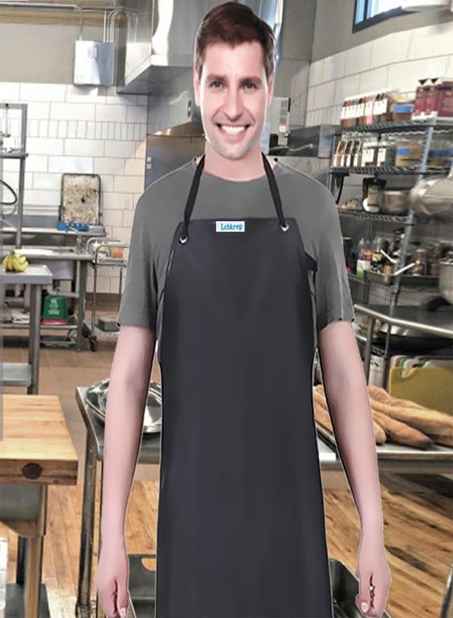 Lchkrep Men's Black Vinyl Apron, Lightweight, Heavy Duty, 43"x29" (1 Pack) - Waterproof, Ideal for Dishwashing, Butchering, Dog Grooming, Fish Cleaning - Image 2