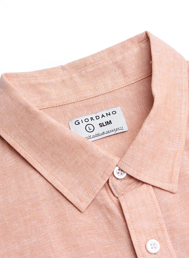 GIORDANO  Men's Slim Linen Cotton Solid Shirt for Men | Best Price UAE