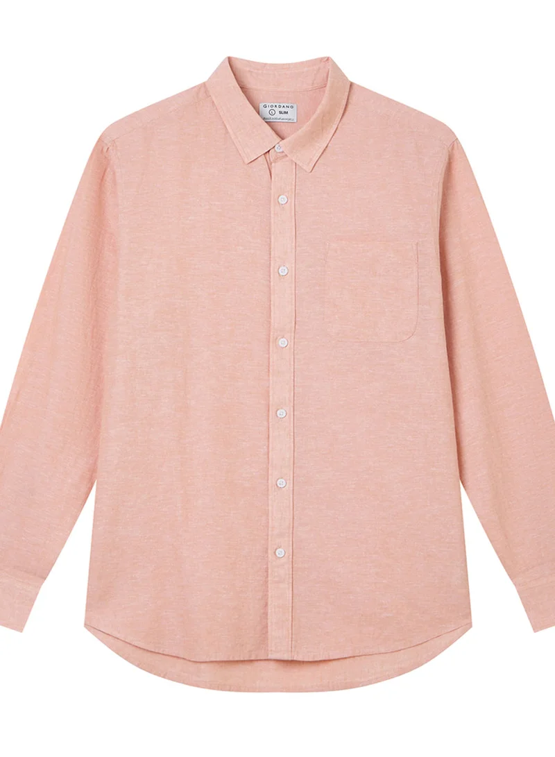 GIORDANO Men's Slim Linen Cotton Solid Shirt