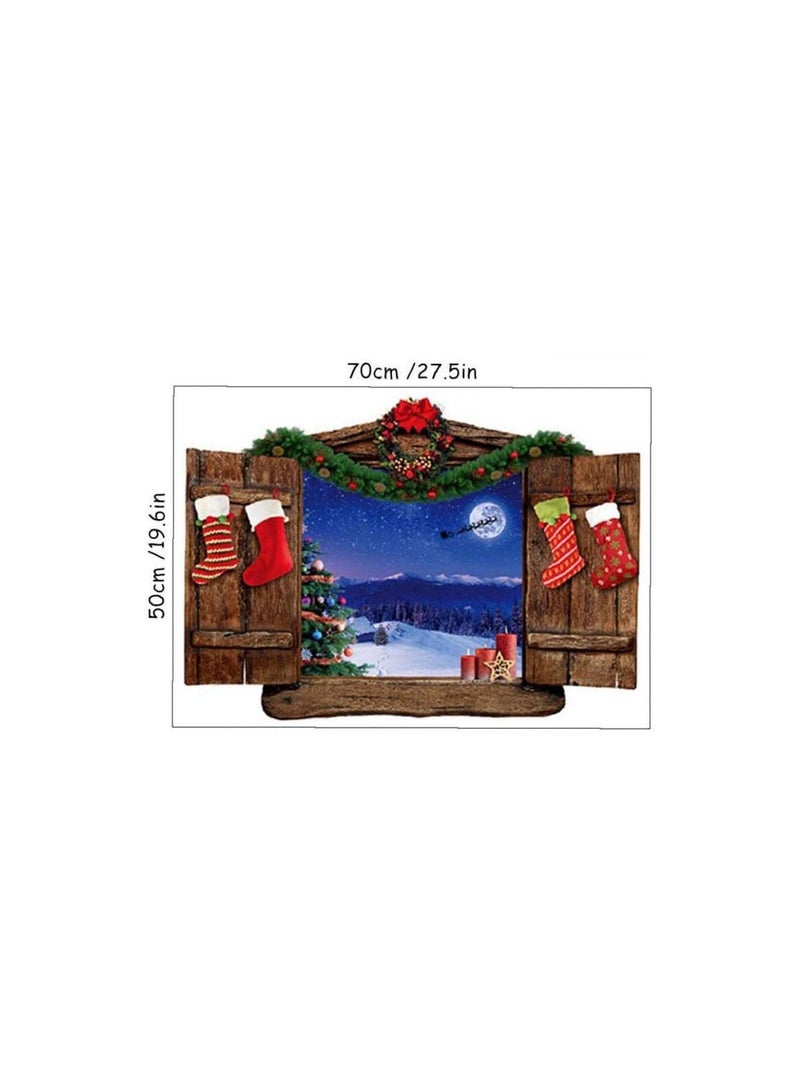 GGOOT Christmas Night Wall Sticker 3d Fake Window Stickers Moon Snow View Wall Art Mural Home Decoration Poster Wallpaper 70 * 50cm - Image 4